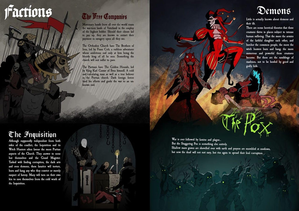Free League Black Powder and Brimstone tabletop combat showcases MÖRK BORG-inspired feel.