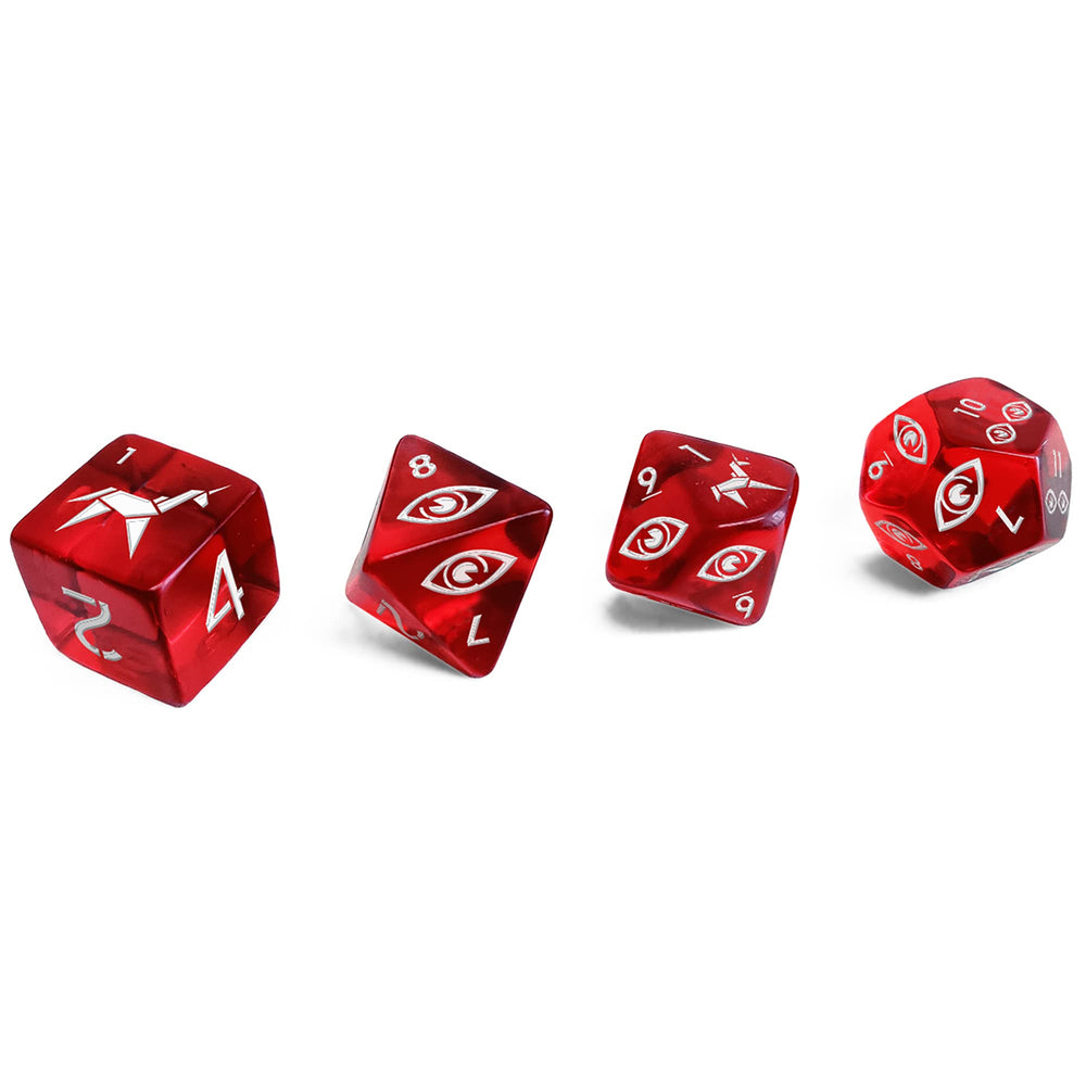 Free League Blade Runner dice set with engraved base dice for official RPG gameplay.