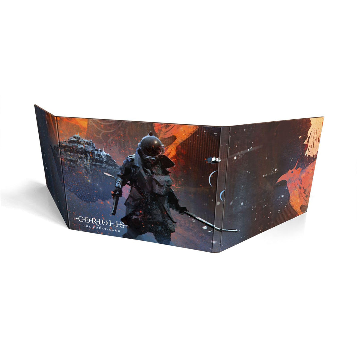 Free League Coriolis Great Dark Gamemaster Screen keeps combat details private during sessions