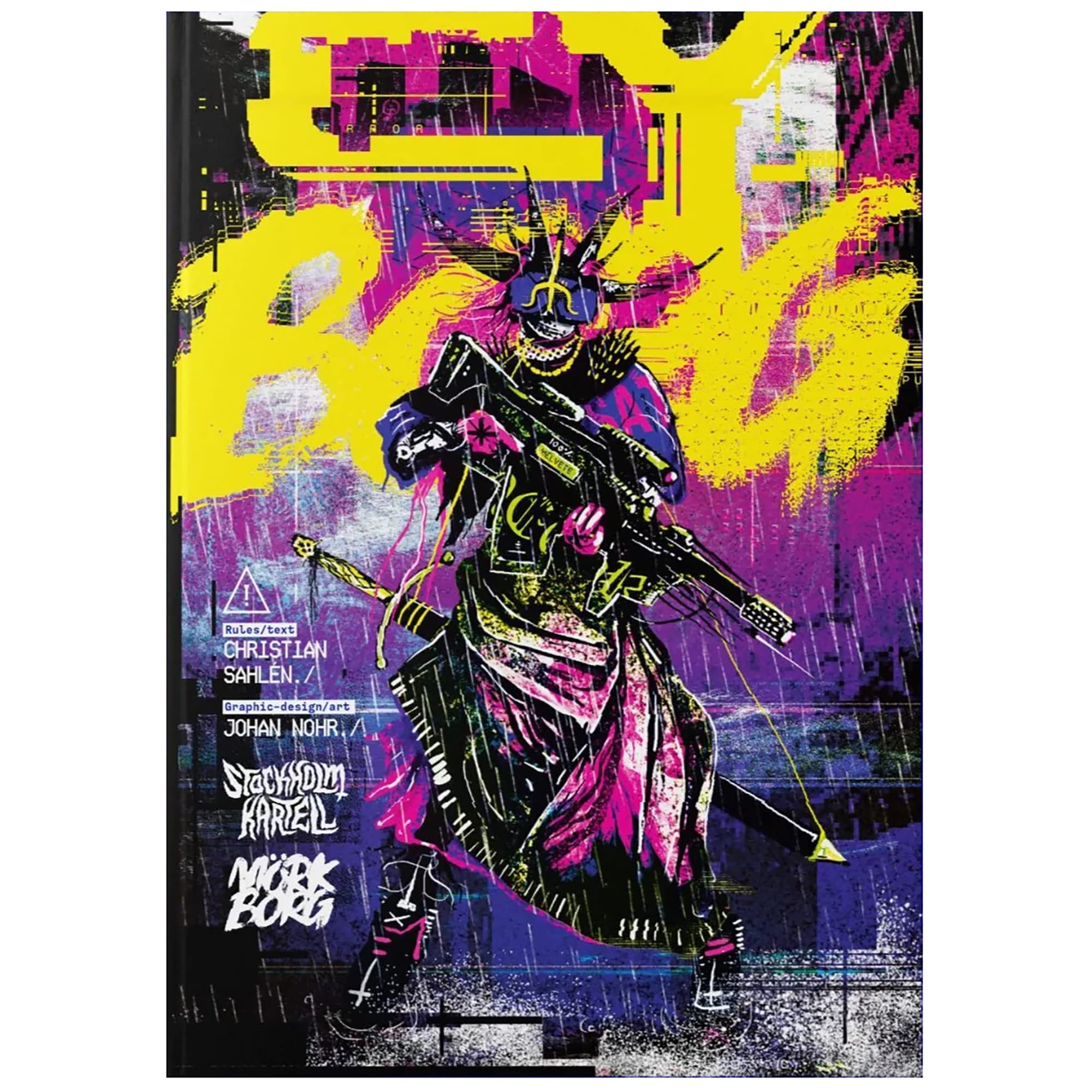 Free League CY_BORG Core Rulebook hardback purple cover enhances tabletop presence.