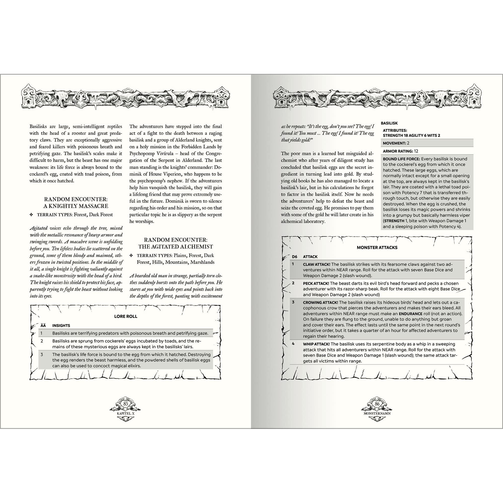 Free League Forbidden Lands Book of Beasts gold foil stamping, collectible visual appeal.