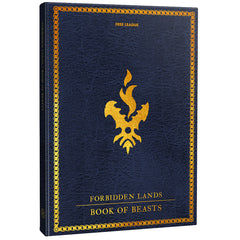 Free League Forbidden Lands Book of Beasts hardcover cover, premium durability for heavy tabletop sessions.