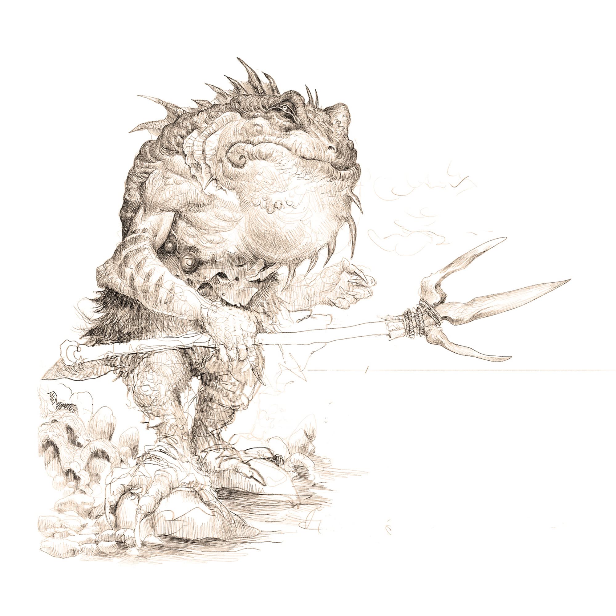 Free League Forbidden Lands Book of Beasts Iron Dragon illustration, epic boss concepts.