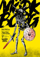Free League MÖRK BORG hardback full-color edition at-table with bold artwork.