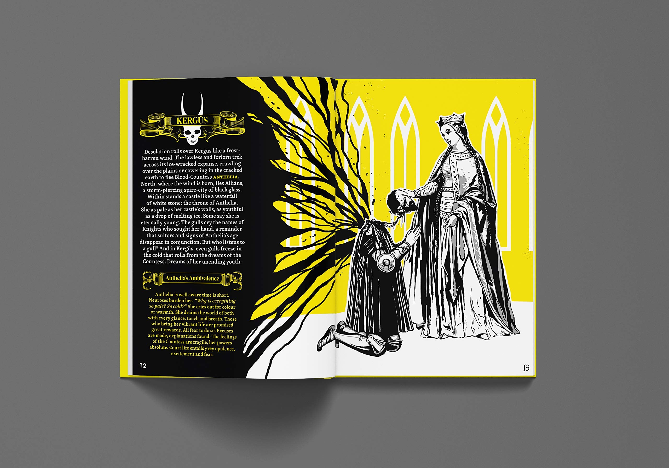 Free League MÖRK BORG dramatic page spread for quick reference at play.