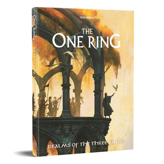 Free League The One Ring Realms of the Three Rings hardback; immersive elven lore and epic adventures.