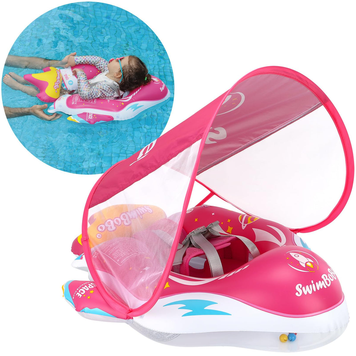 Free Swimming Baby Swimbobo spaceship float red side view for stable play