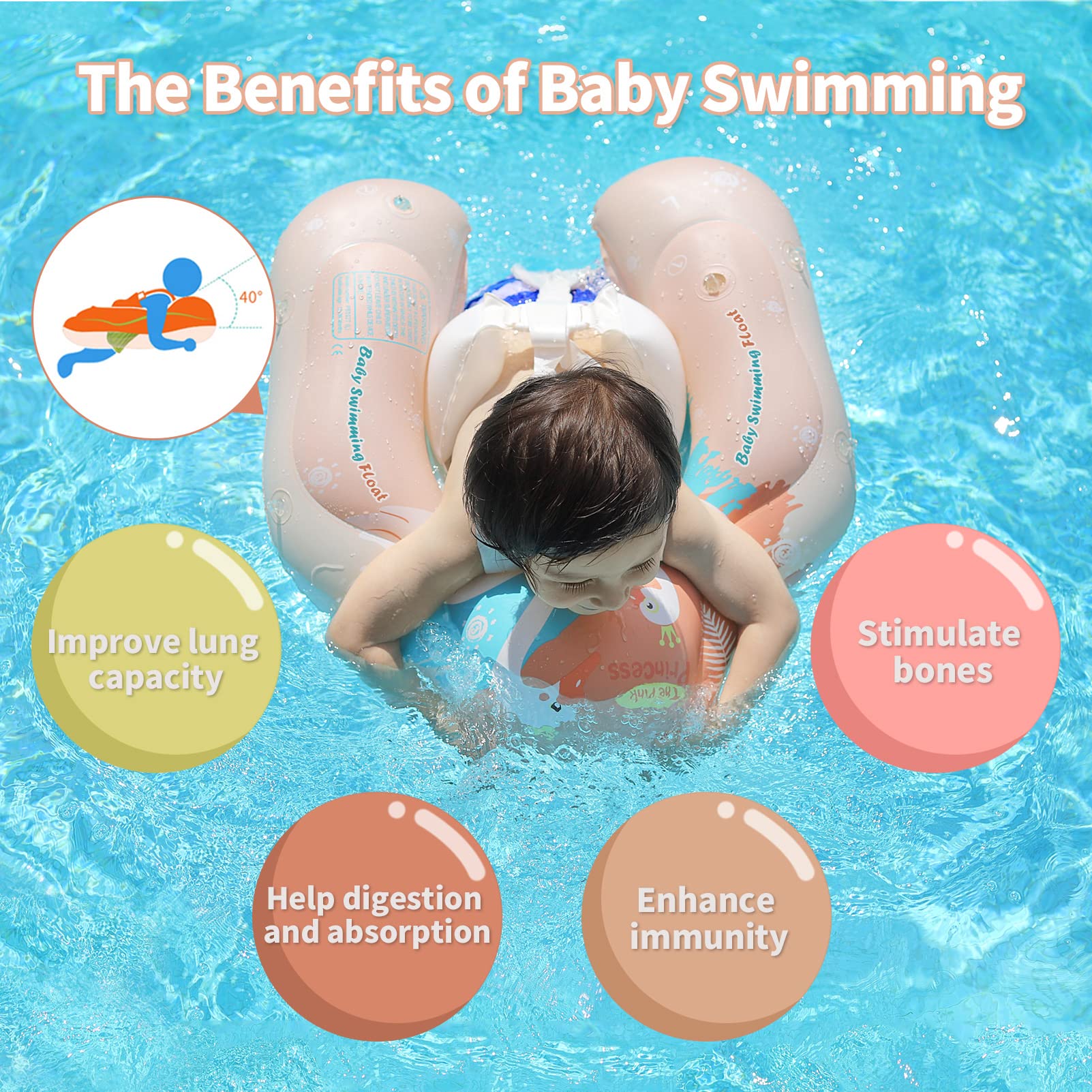 Free Swimming Baby Swimbobo Sponge Chest Support cushions the belly during play.