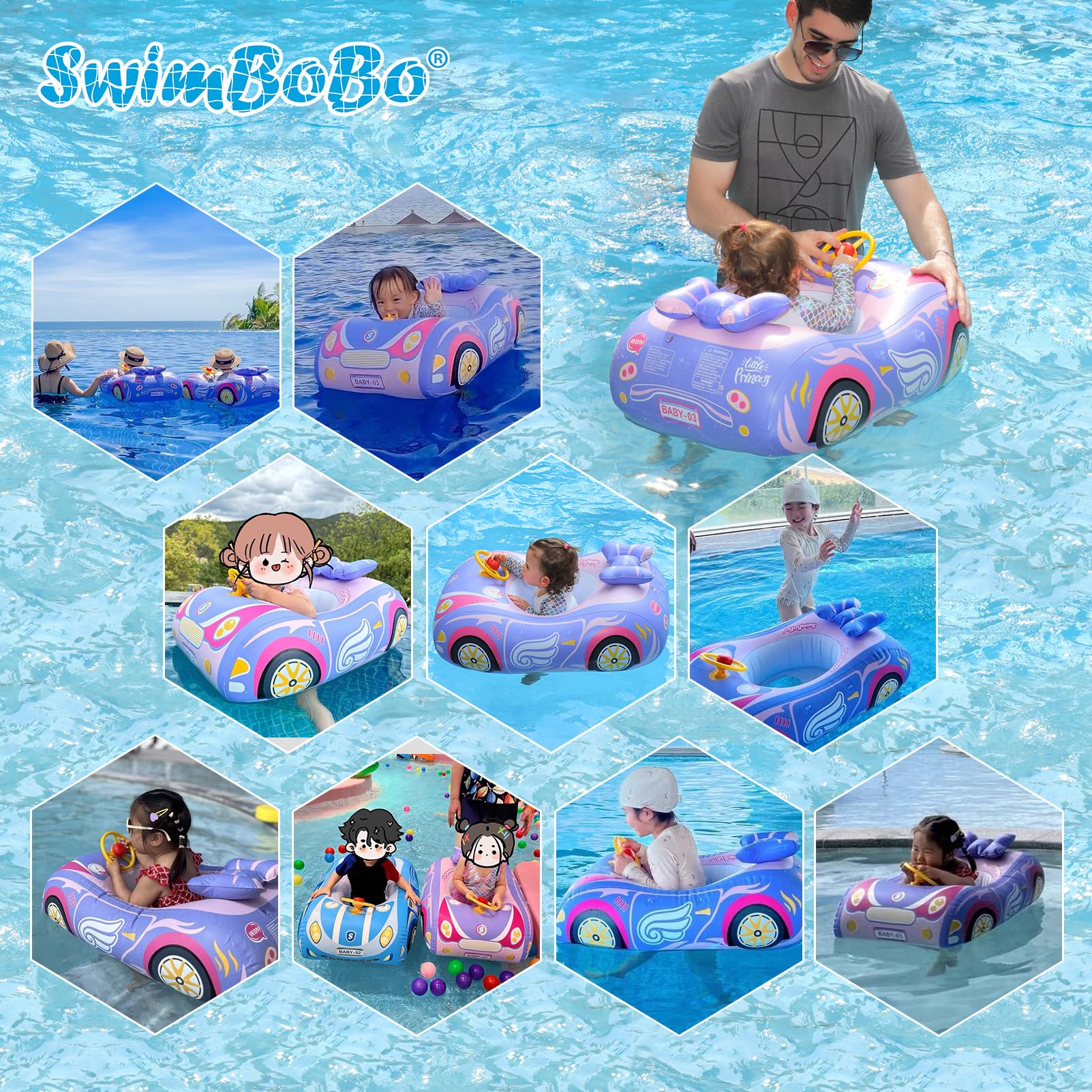 Free Swimming Baby Swimbobo safety float with smooth leg holes for balanced buoyancy in water