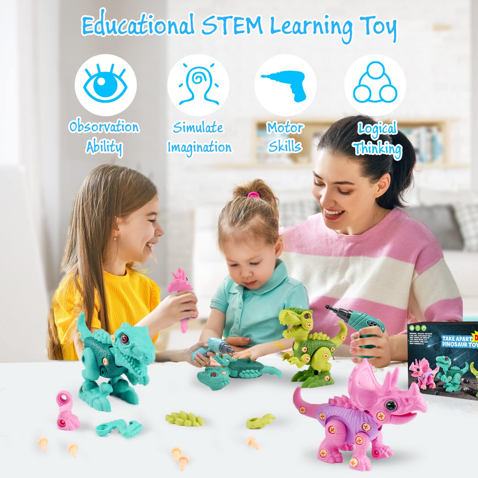 FREE TO FLY green tyrannosaurus rex take-apart toy supports problem-solving