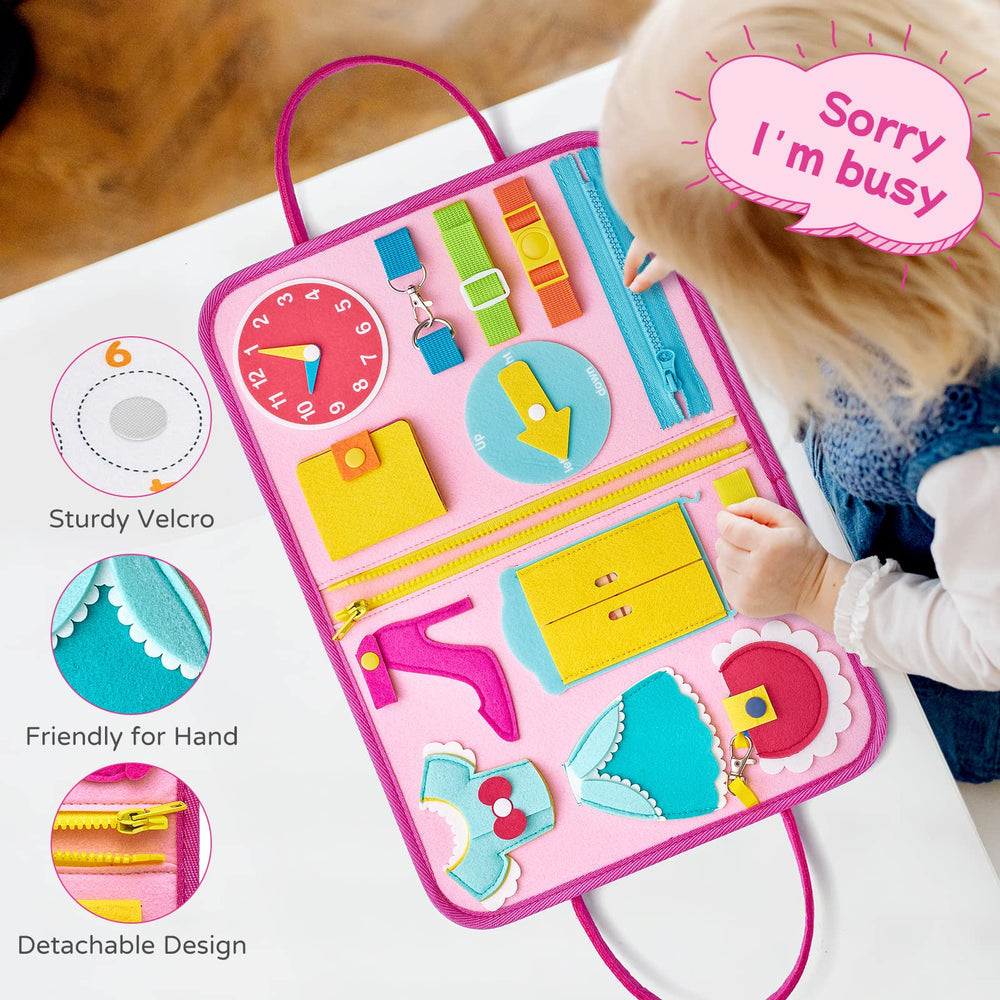 Freebear Busy Board buckles teach fastening skills for independence