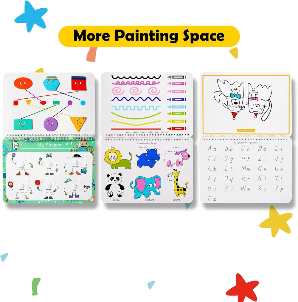 Freebear Busy Book Colors and Shapes page aids color and shape recognition through interactive prompts.