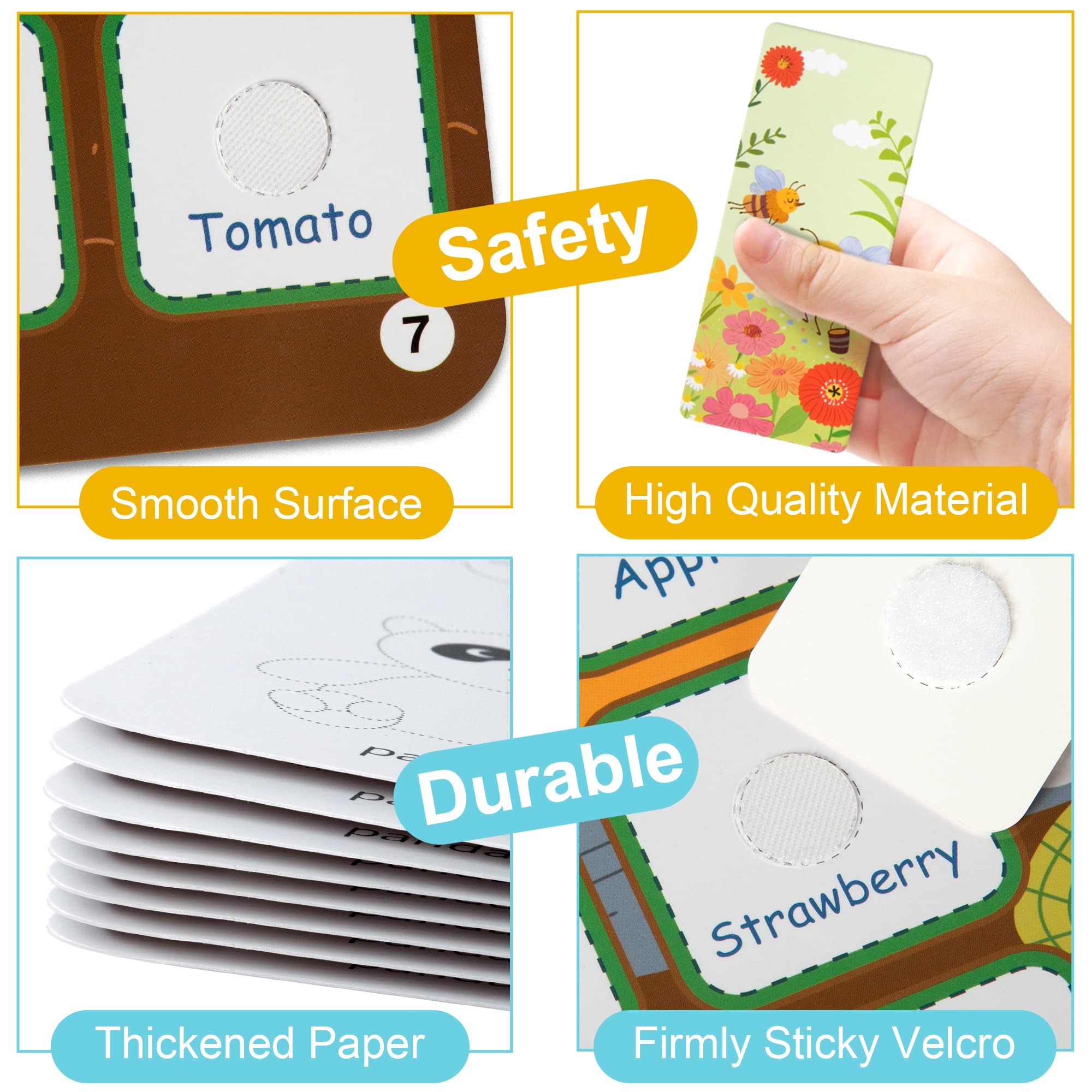 Freebear Busy Book Healthy Foods page encourages recognizing nutritious options during playtime.