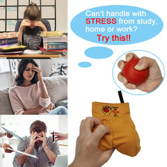 FreeNFond stress relief ball in its storage bag supports portable stress relief.