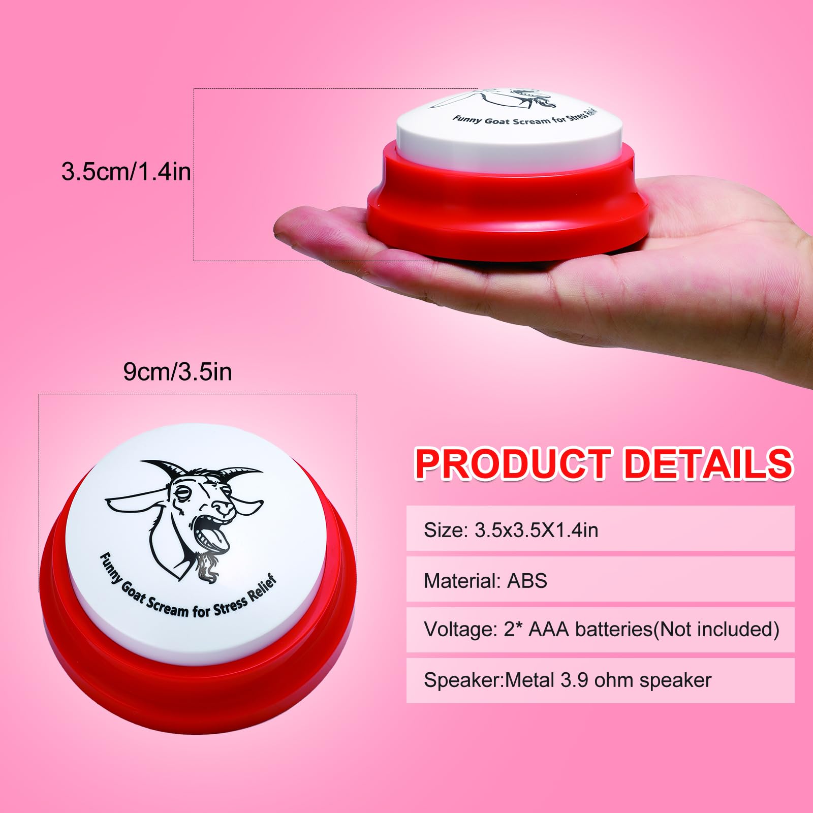 Close-up of the Freetoes Screaming Goat Button for easy desk pranks