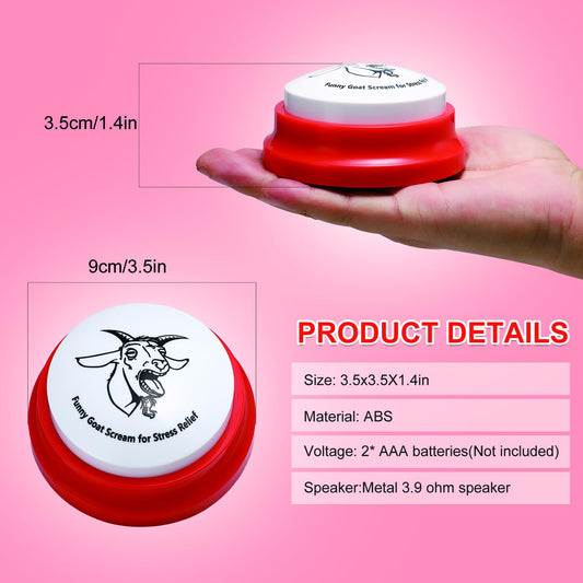Close-up of the Freetoes Screaming Goat Button for easy desk pranks
