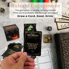 FREEZE FORMS Dungeons & Drinkers scenario cards paired with dice create tense moments.