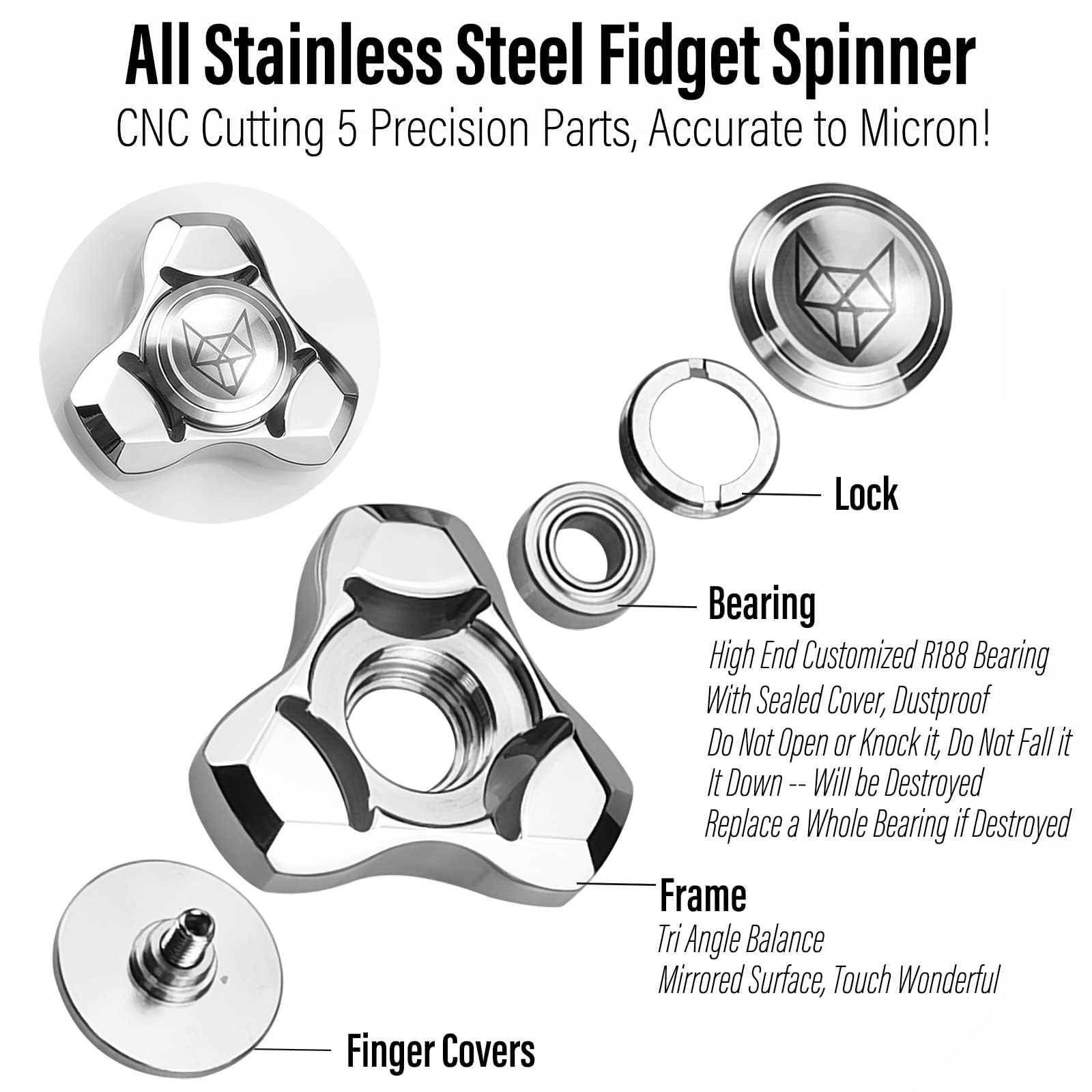 FREELOVE spinner bearing detail showcases R188 precision for smooth, quiet spins.