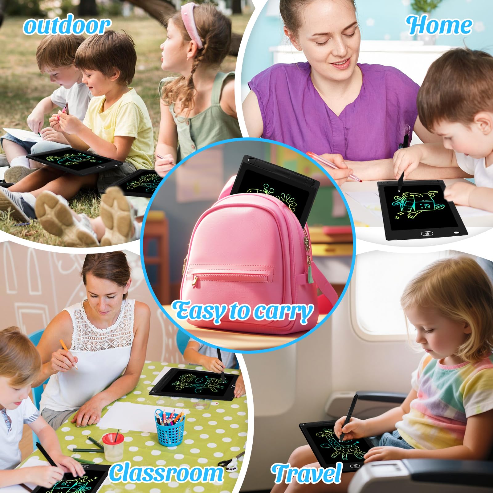Frelswon portable 8.5-inch doodle board ideal for quiet car and restaurant entertainment.