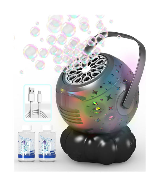 FREQUENT BUBBLES bubble machine with LED light creates a captivating colorful display for kids
