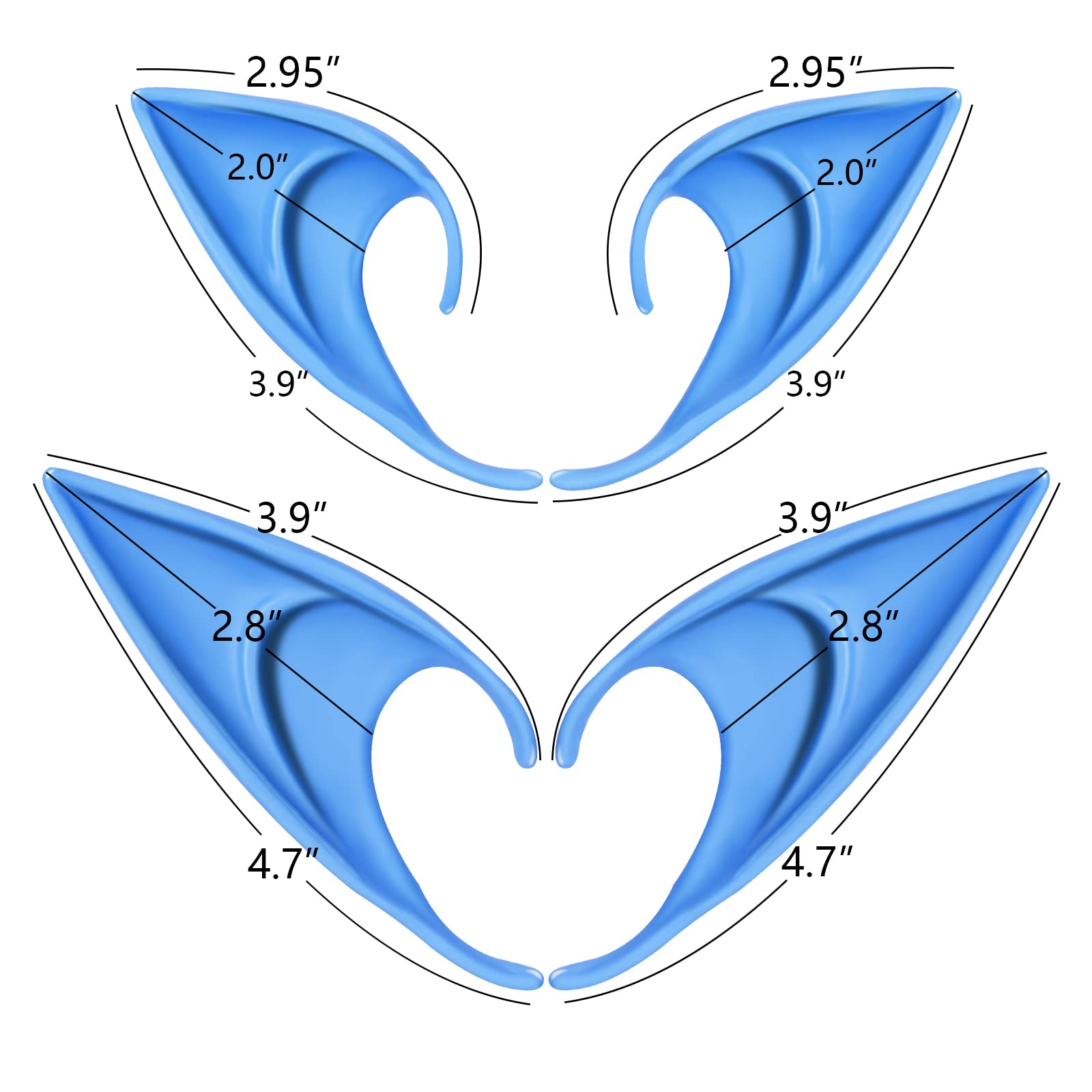 FRESHME blue pixie ears with secure fit when glued for durability