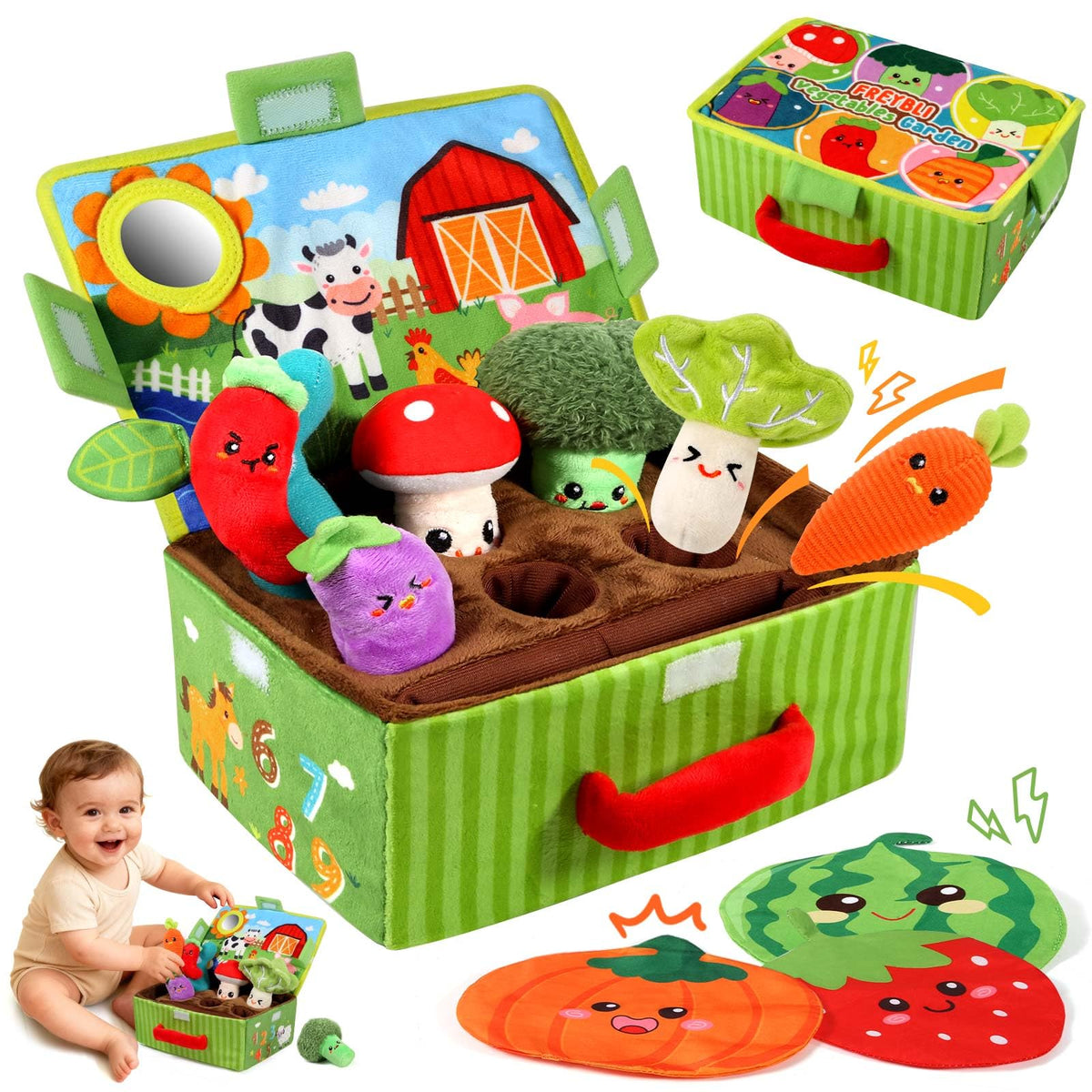 FREYBLI soft garden plush with colorful vegetables for tactile exploration