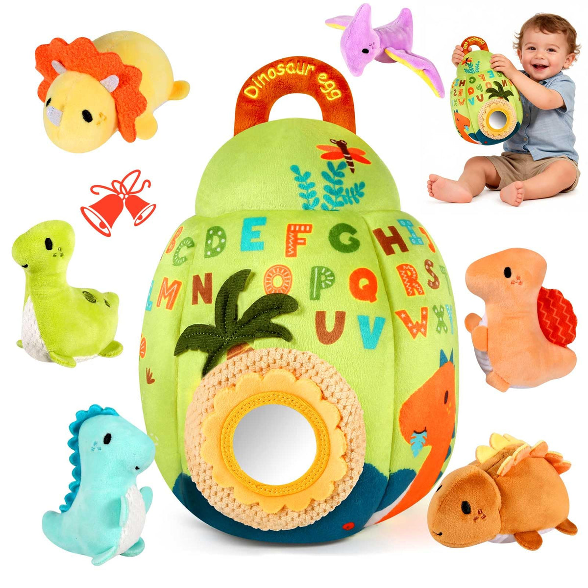 FREYBLI dinosaur egg toy with rattle for tactile exploration and auditory feedback
