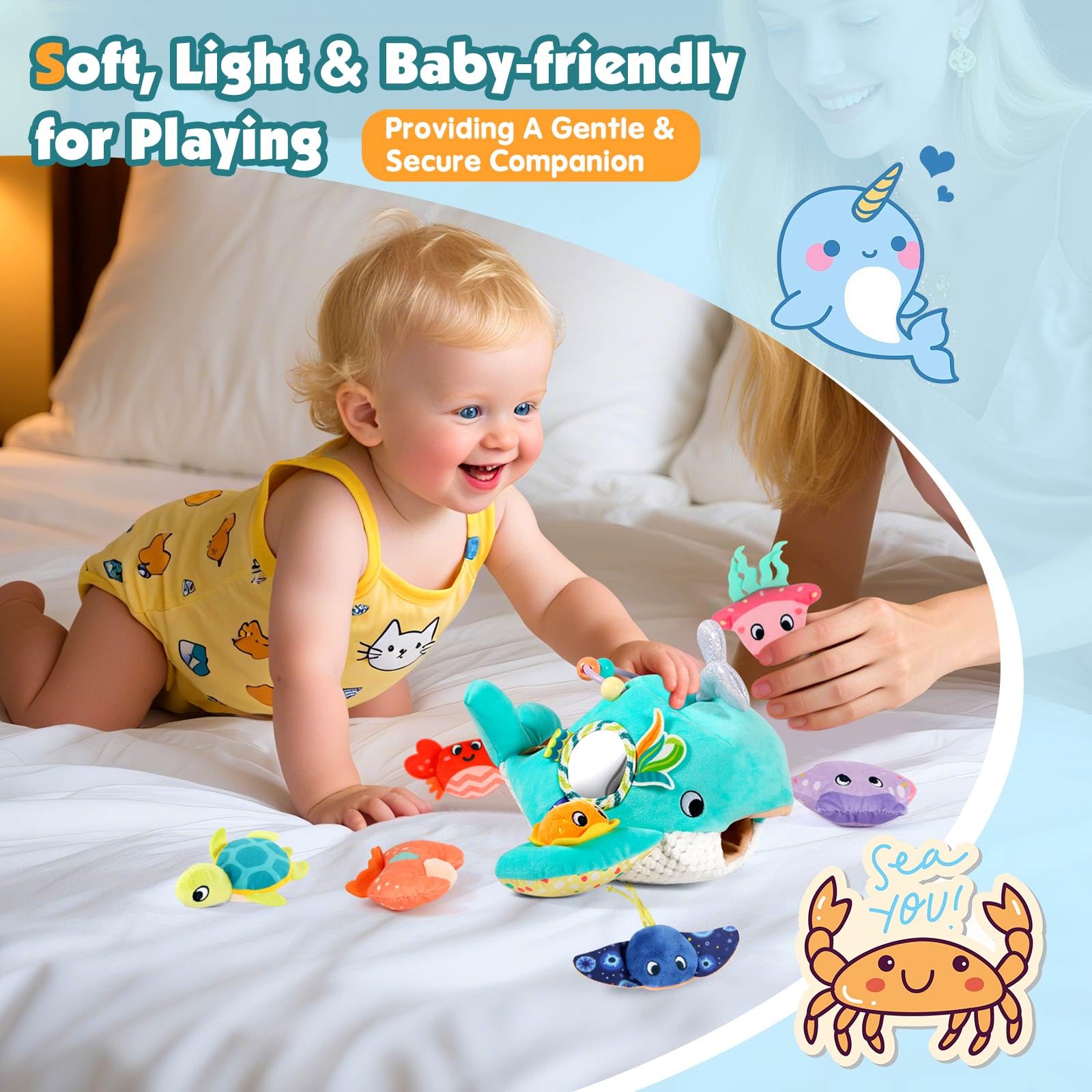 FREYBLI Ocean Adventure Rattle hidden chimes for sensory curiosity during play.