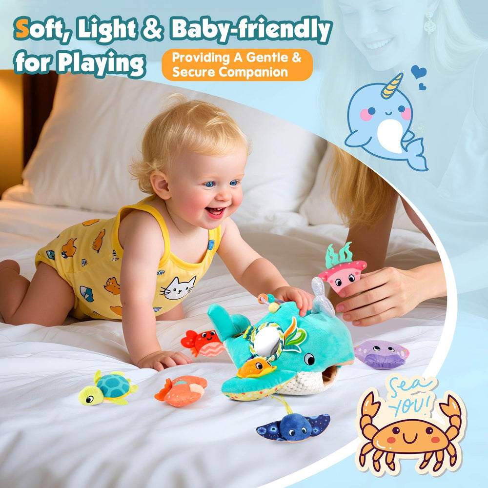 FREYBLI Ocean Adventure Rattle hidden chimes for sensory curiosity during play.