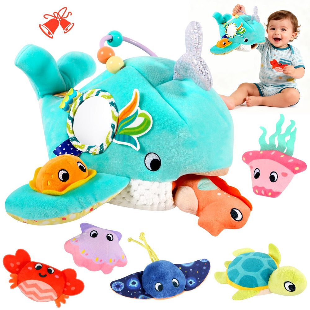 FREYBLI Ocean Adventure Whale toy with tactile textures for babies to explore.