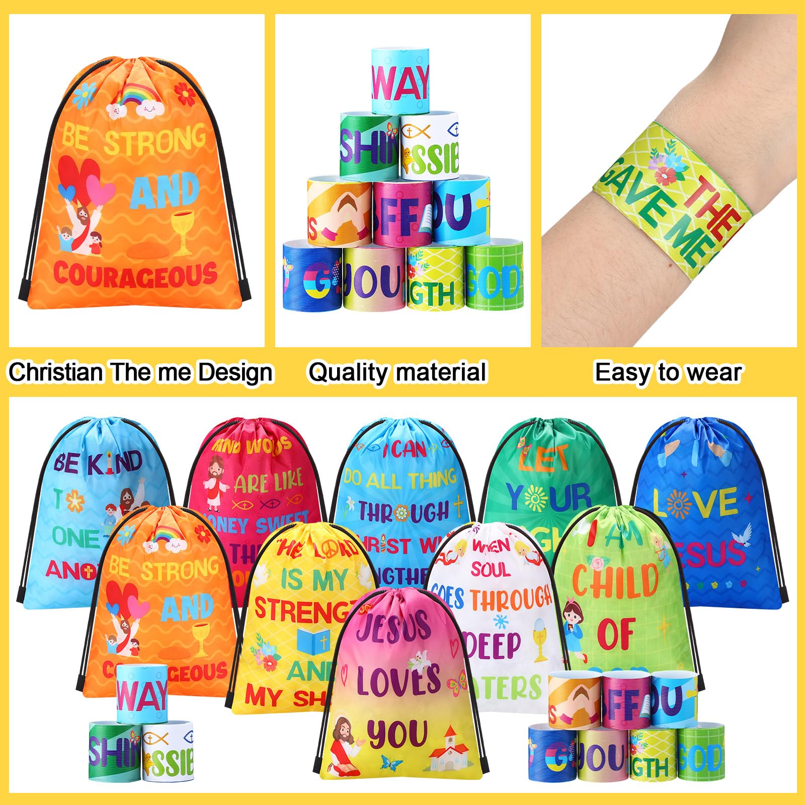 Frienda colorful Jesus and angels backpack design for kids and adults.
