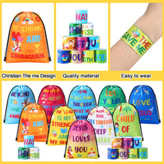 Frienda colorful Jesus and angels backpack design for kids and adults.