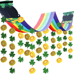 Frienda rainbow ceiling decor enhances festive atmosphere for St Patrick's Day.