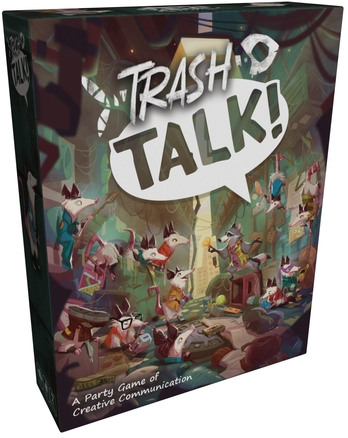 Friendly Skeleton Trash Talk board game cover showing quirky trash prompts for fun party play