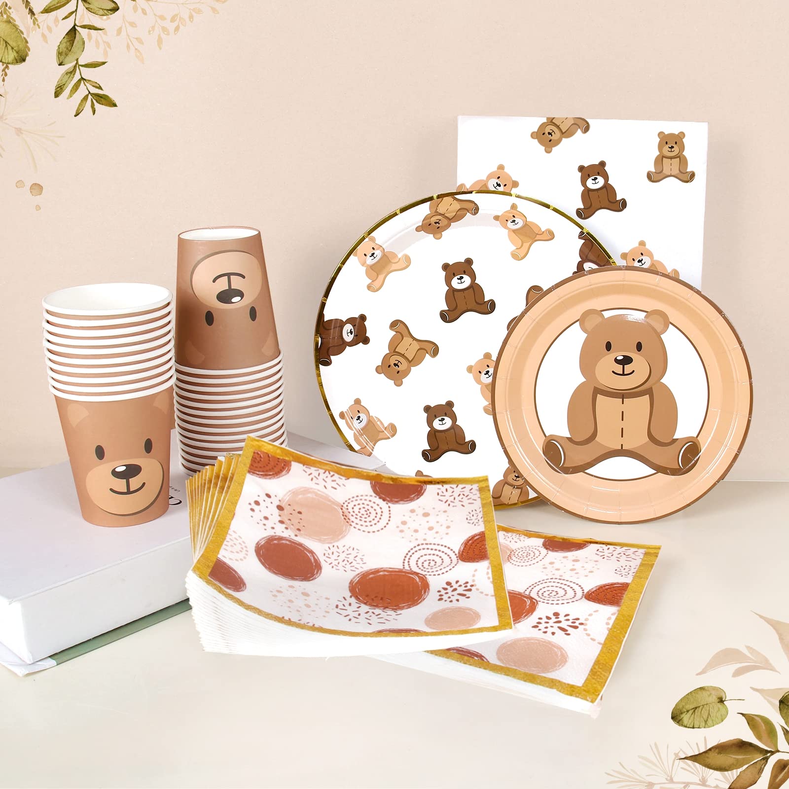 Frigg 9-inch dinner plates with gold border featuring teddy bear design