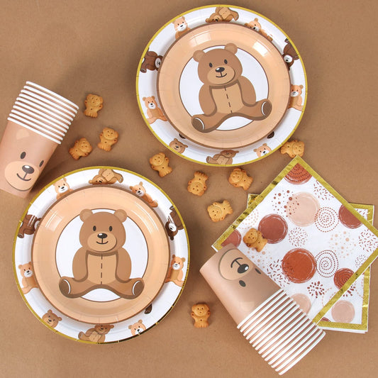 Frigg brown teddy bear cups with gold accents for festive drinks