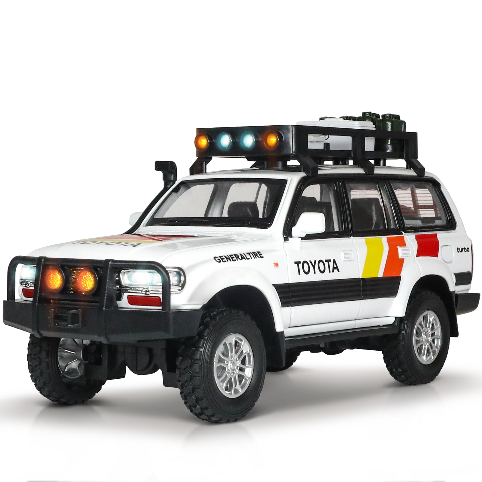 FRJV Land Cruiser LC80 diecast front view highlights durable, kid-friendly construction