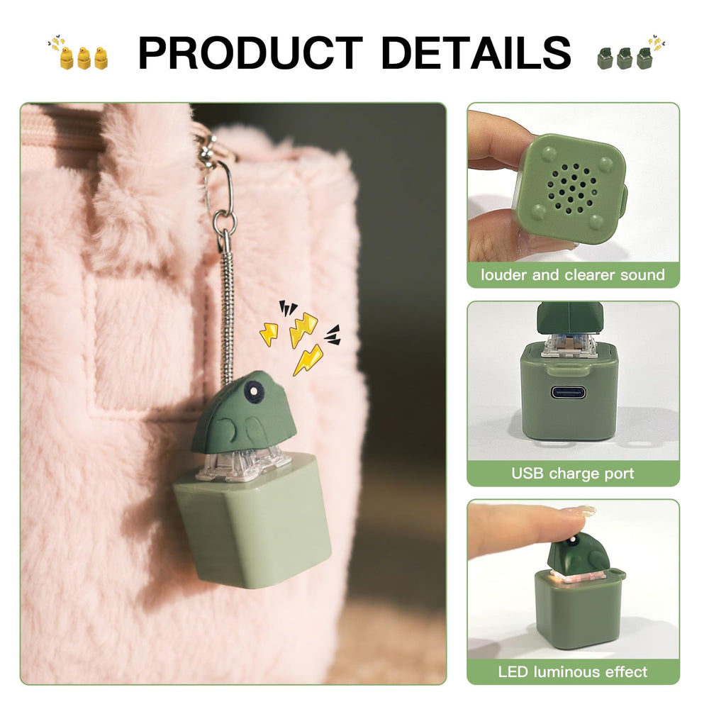 Colorful LED lights illuminate with every press on the frog keychain.
