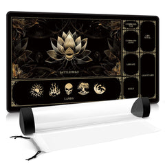 FROGIGO MTG playmat with gold lotus art keeps card layouts neat.