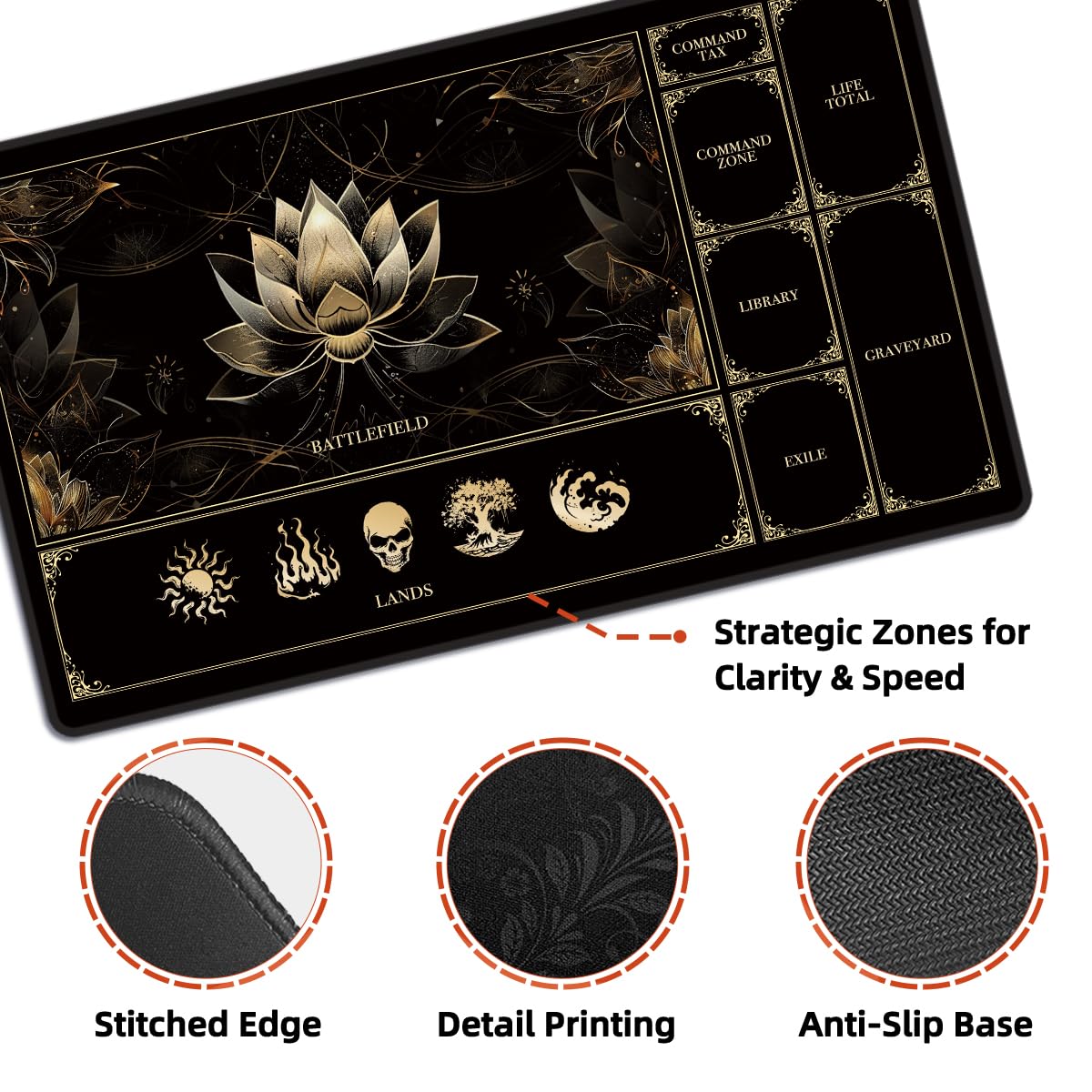 FROGIGO MTG playmat with stitched edges for durability.