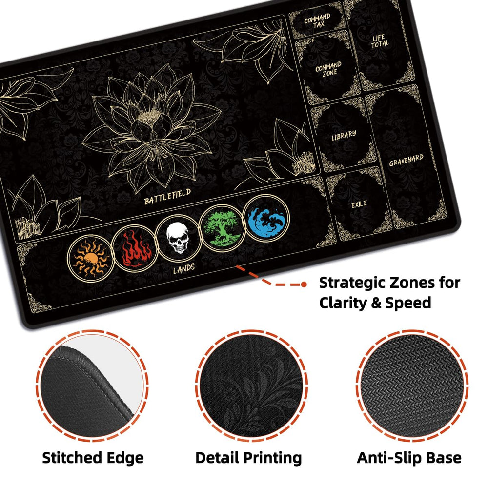 Stitched edge detail on FROGIGO MTG playmat for durability
