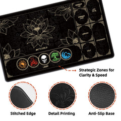 Stitched edge detail on FROGIGO MTG playmat for durability