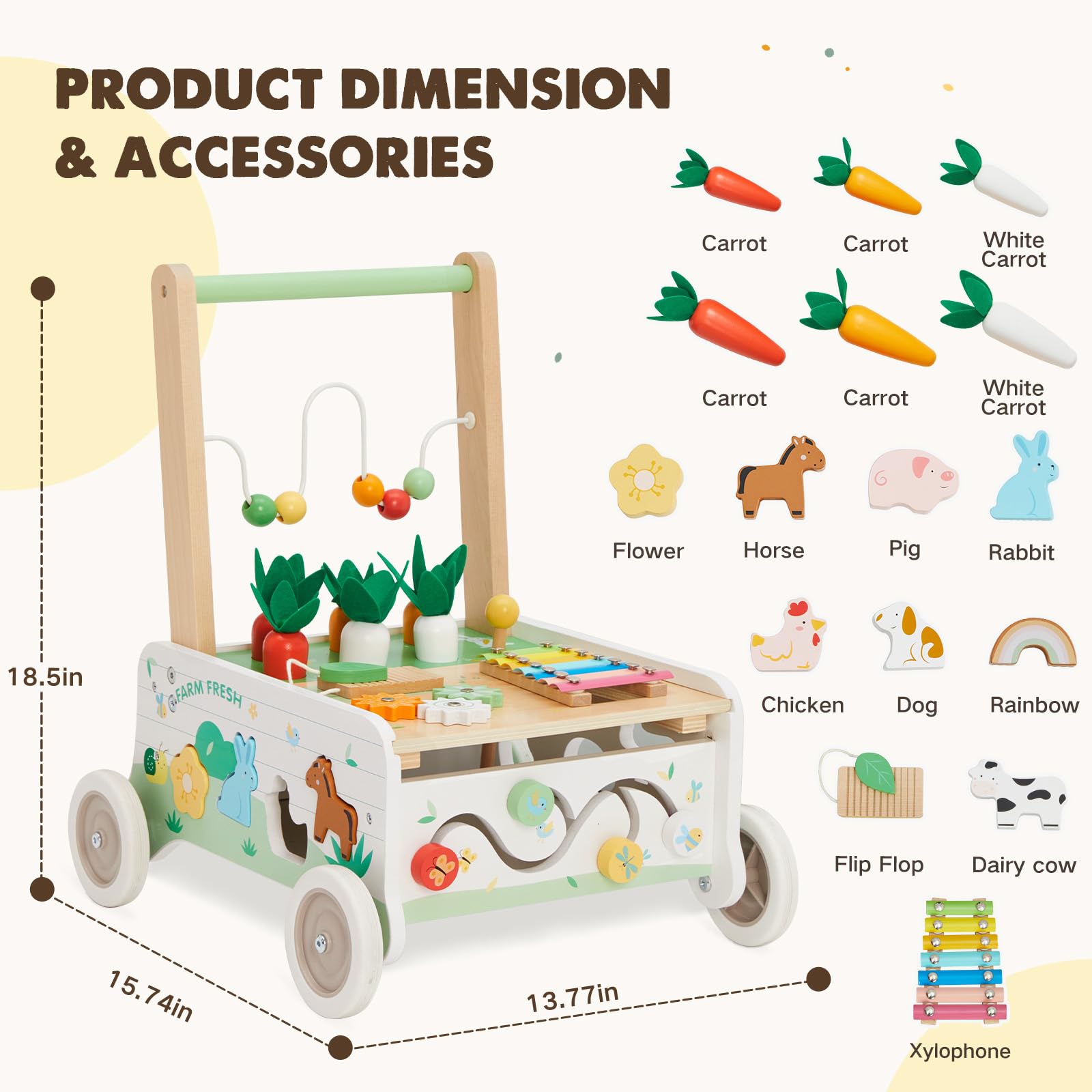 Frogprin adjustable-speed wooden walker adapting to beginner steps