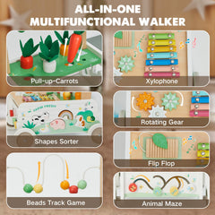 Frogprin carrot harvest activity on a wooden walker for fine motor play