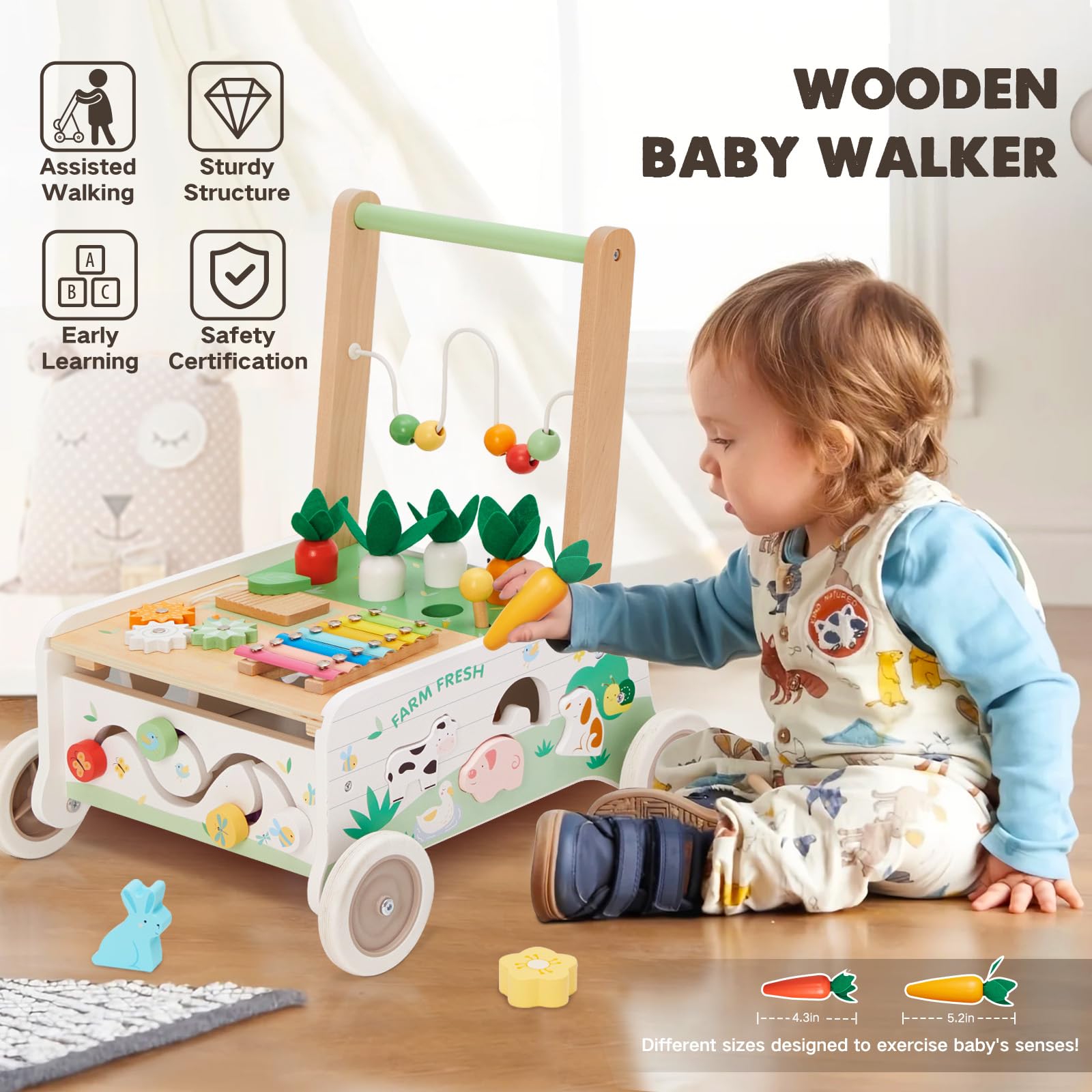 Frogprin wooden walker shape sorter to boost problem-solving during walking