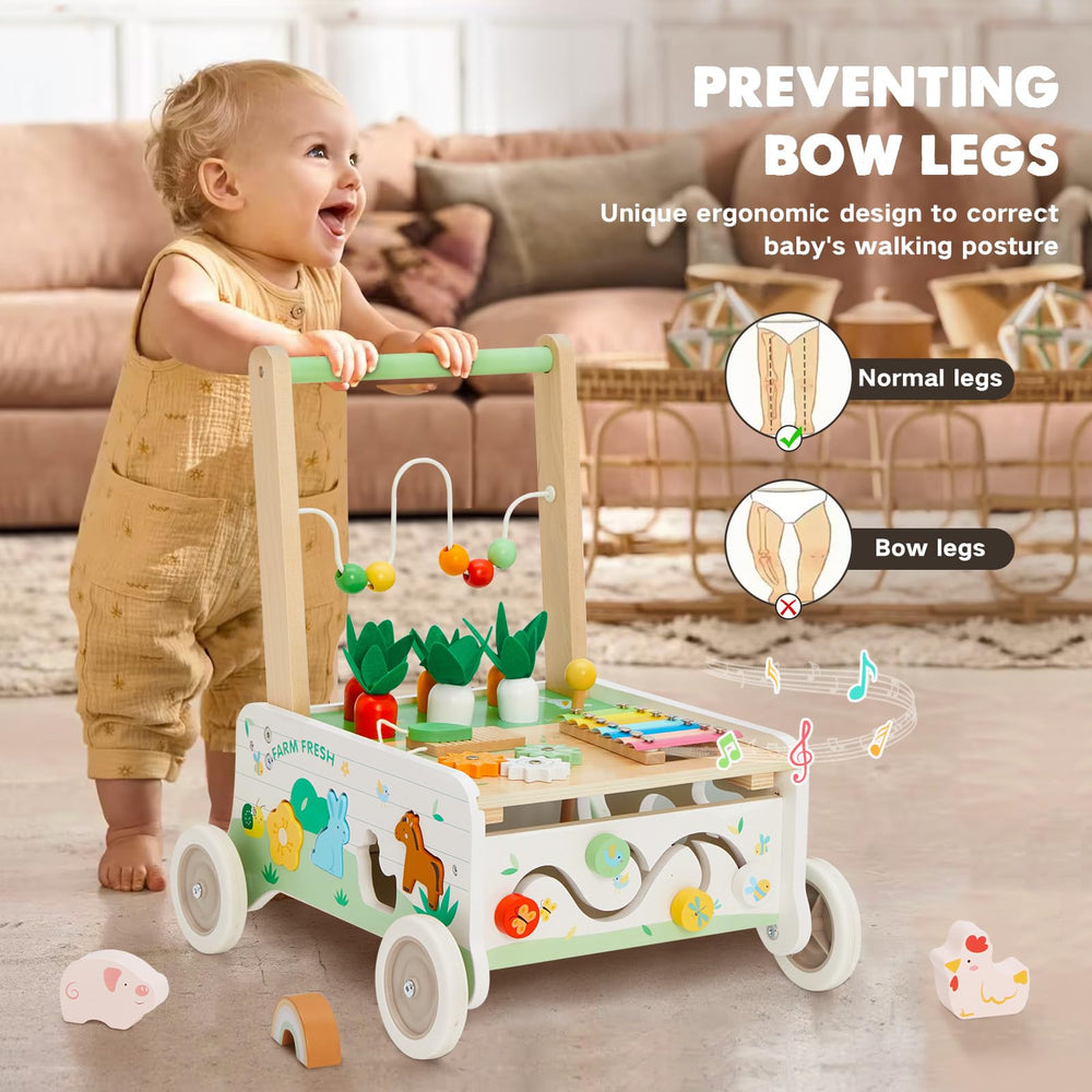 Frogprin wooden walker featuring a bright xylophone for early musical exploration