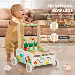 Frogprin wooden walker featuring a bright xylophone for early musical exploration