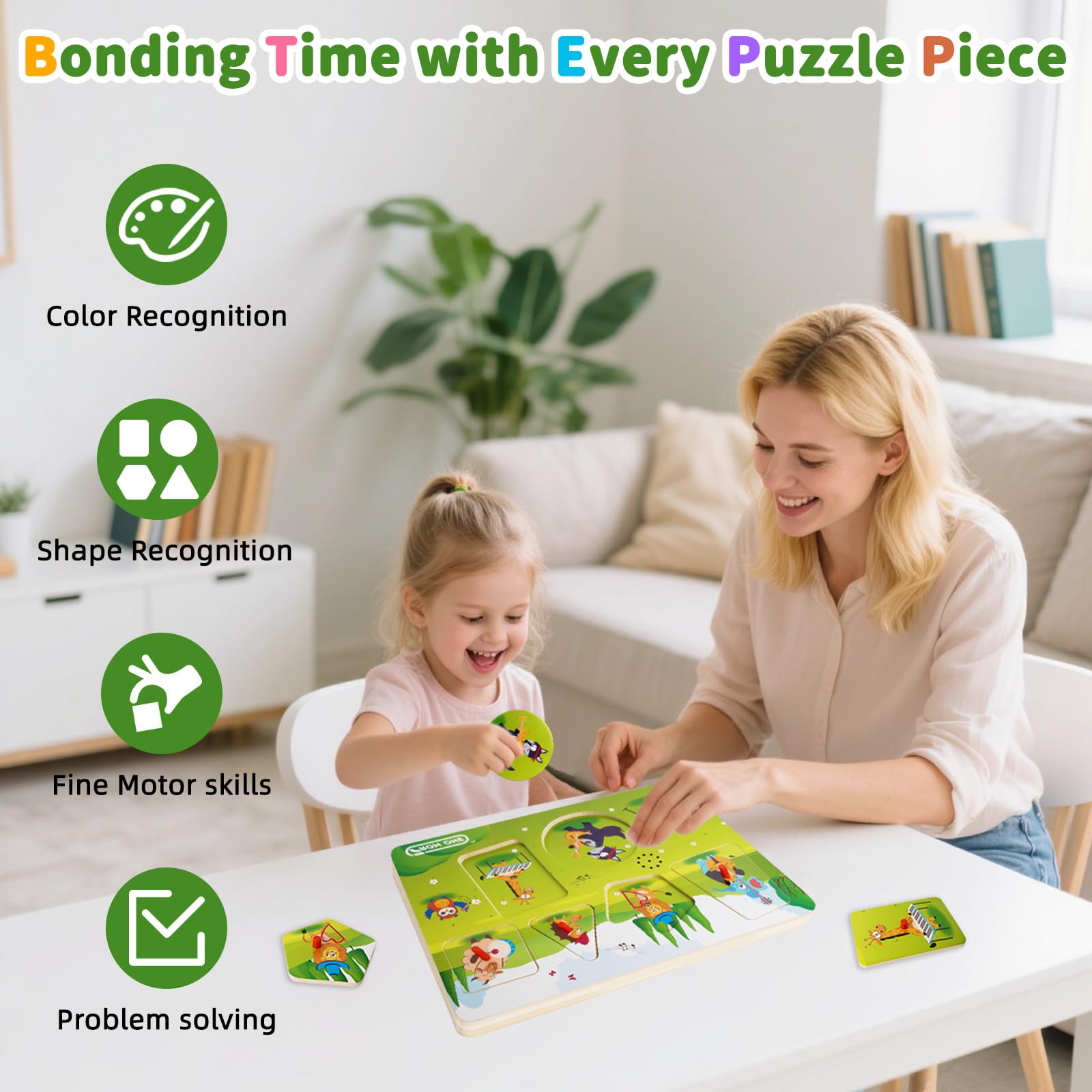 FROM ONE durable wooden puzzle—built to last through busy toddler play.