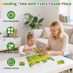 FROM ONE durable wooden puzzle—built to last through busy toddler play.