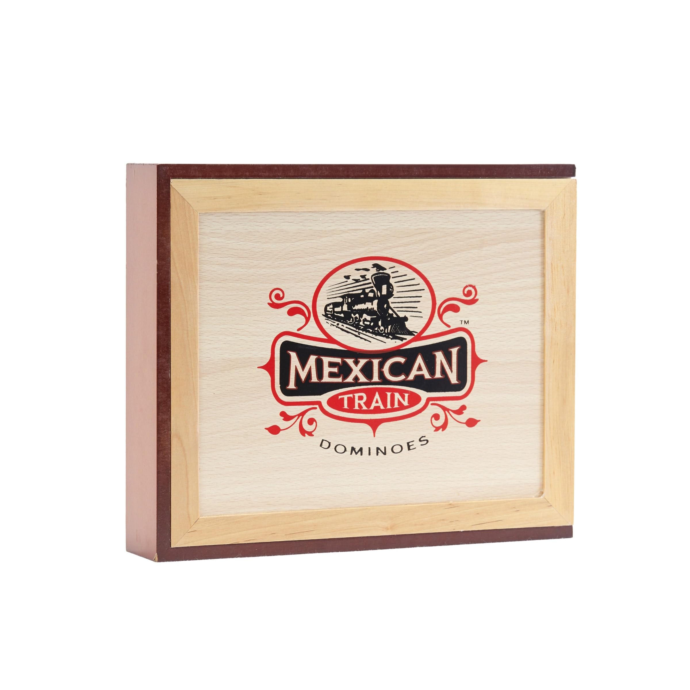 Front Porch Classics Mexican Train wood box for premium domino storage and display